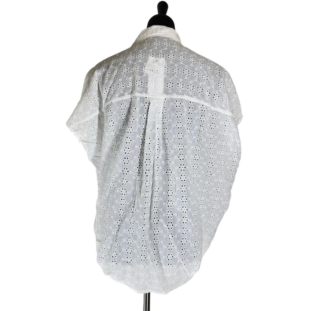 French Connection Summer White Eyelet Short Sleeved Oversized Tunic Top Sz 2 NWT - Picture 2 of 13